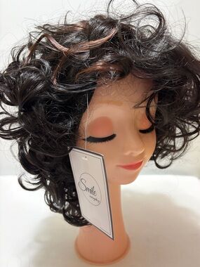 Smiley Curly Short Synthetic Wig - Dark Brown with Subtle Highlights
